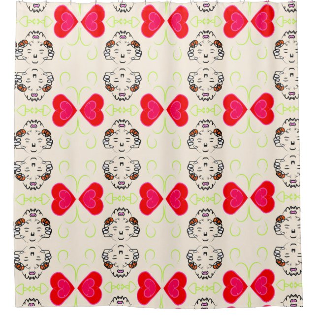 Red Heart Boho Shower Curtain (Front)