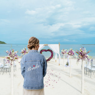 Red Heart Bride Bridal Wedding Bachelorette Party Denim Jacket