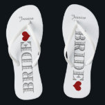 Red Heart Bride's Thongs<br><div class="desc">Fun,  custom white and red bridal wedding flip flops.</div>