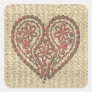 Red heart burlap design stickers
