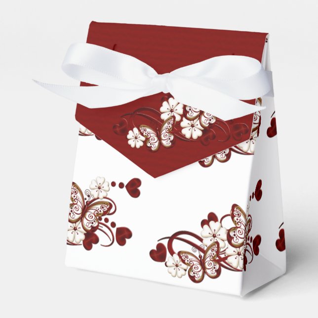 Red Heart Butterflies Pattern Favour Box (Front Side)