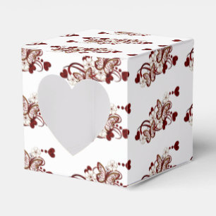 Red Heart Butterflies Pattern Heart Favour Box