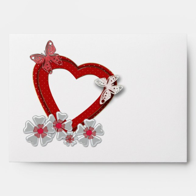 Red heart butterfly flowers Valentines Day love we Envelope (Front)