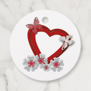 Red heart butterfly flowers Valentines Day love we Favour Tags