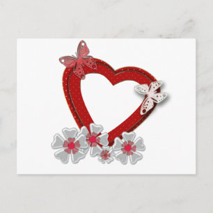 Red heart butterfly flowers Valentines Day love we Holiday Postcard