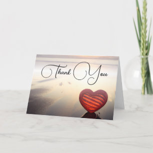 Red Heart by the Ocean Wedding  Thank You Card