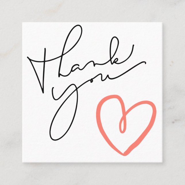 Red Heart Calligraphy Discount Thank You Square Business Card (Front)