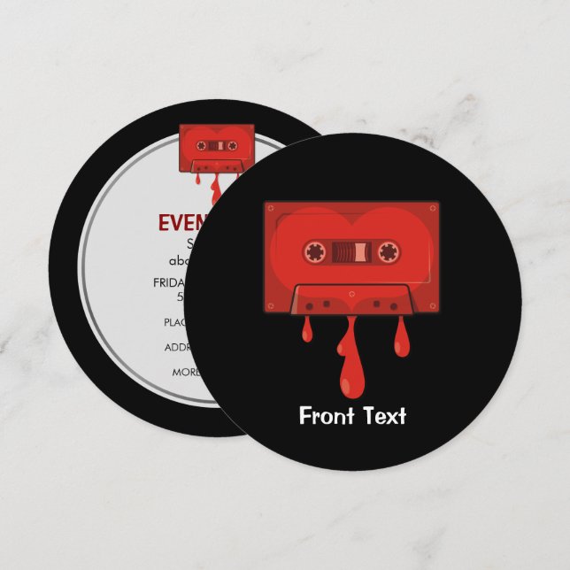 Red Heart Cassette Invitation (Front/Back)