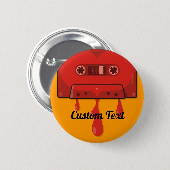Red heart cassette pinback button (Front & Back)