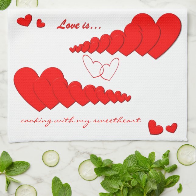Red Heart Chain LOVE IS... Custom Tea Towel (Folded)