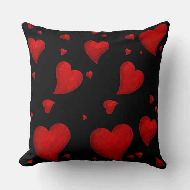 Red Heart Christmas Merry Xmas Welcome 2022 Black Cushion (Front)