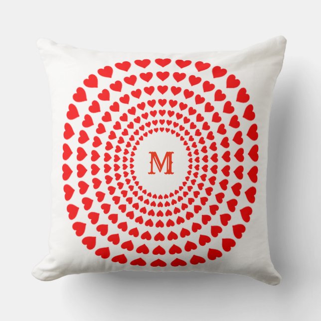 Red Heart Circles Mandala on White Cushion (Front)