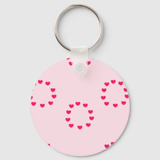 red heart circles on pink key ring (Front)
