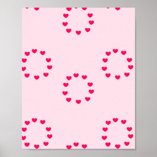 Red heart circles on pink poster