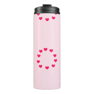 Red heart circles on pink thermal tumbler