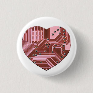 Red Heart Circuit Board Valentines 3 Cm Round Badge