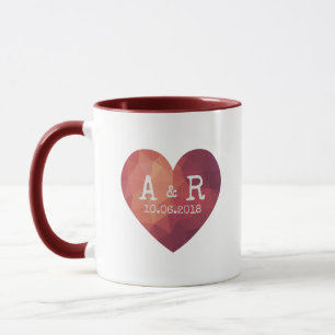 Red heart couple monogram wedding date  mug