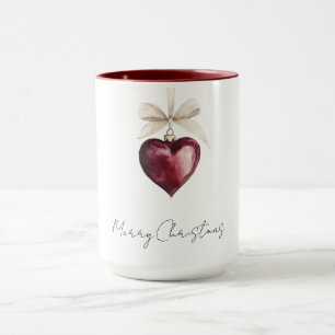 Red Heart Cream Bow Christmas Mug