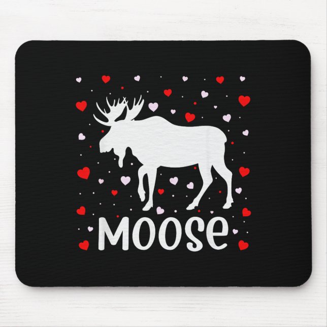 Red Heart Cud Love Graphic Moose Lover Valentine D Mouse Pad (Front)
