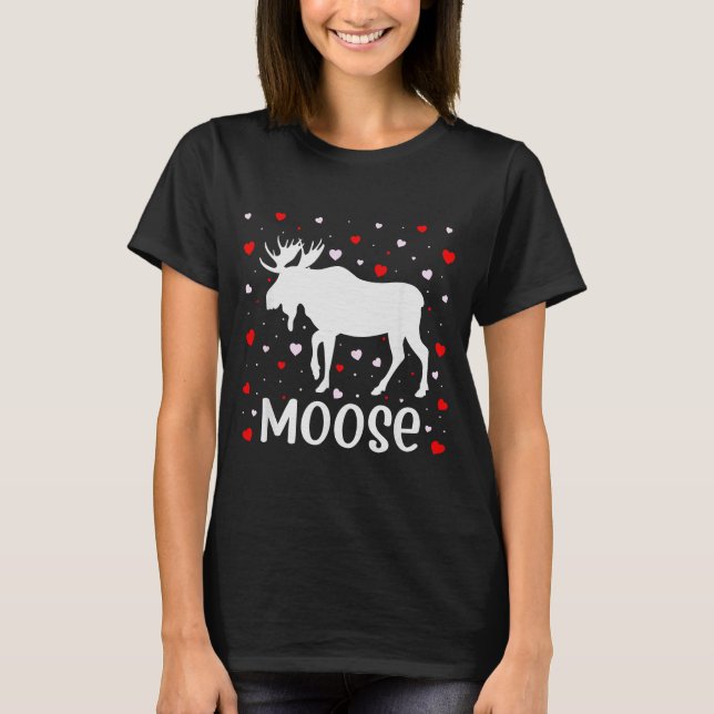 Red Heart Cud Love Graphic Moose Lover Valentine D T-Shirt (Front)