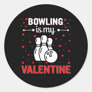 Red Heart Cupid Love Graphic Bowling Is My Valenti Classic Round Sticker
