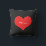Red Heart Custom Name Monograms Gift Favour Black Cushion<br><div class="desc">Printed with big heart pattern in solid black background with text template for name! You may change the background colour as you wish!</div>