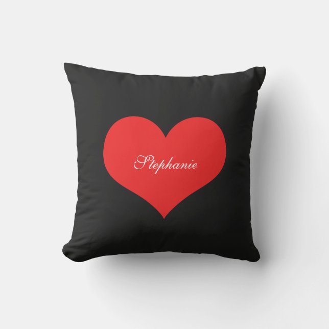 Red Heart Custom Name Monograms Gift Favour Black Cushion (Front)