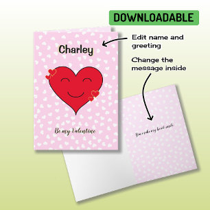 Red heart custom name romantic pink holiday card