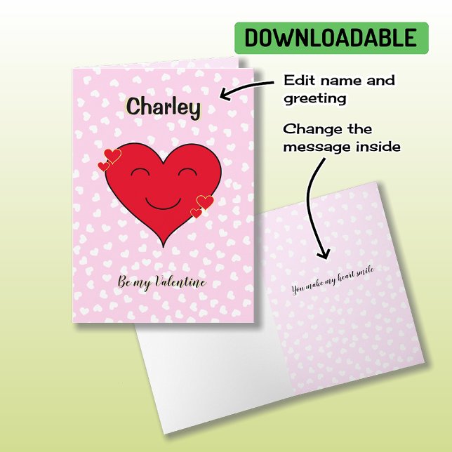 Red heart custom name romantic pink holiday card (Creator Uploaded)