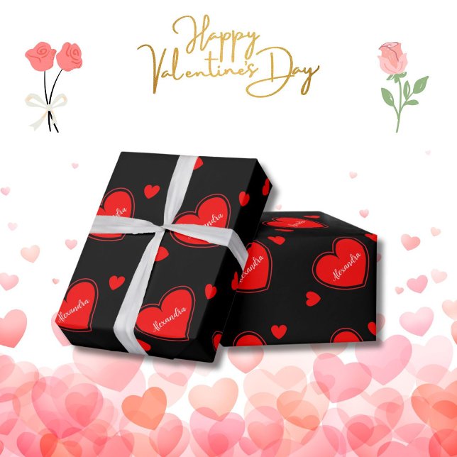 Red heart custom name wrapping paper (Creator Uploaded)