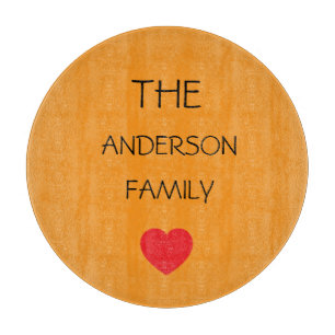 red heart customizable family name cute cutting board