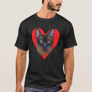 Red Heart Cute Burmese Cat T-Shirt