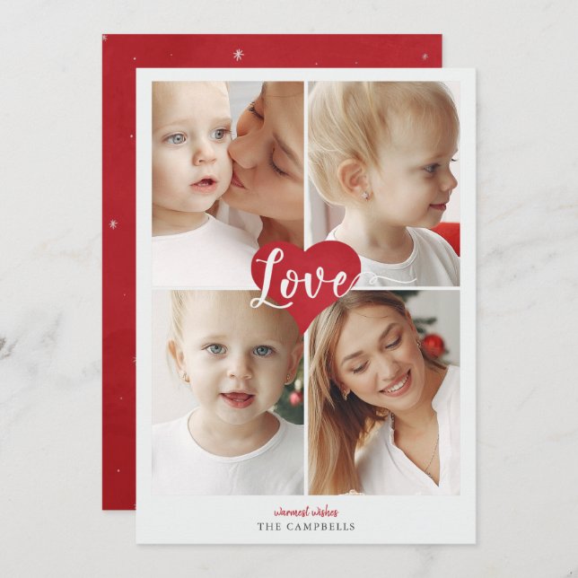 Red Heart Cute Love Photo Valentine Day Holiday Card (Front/Back)