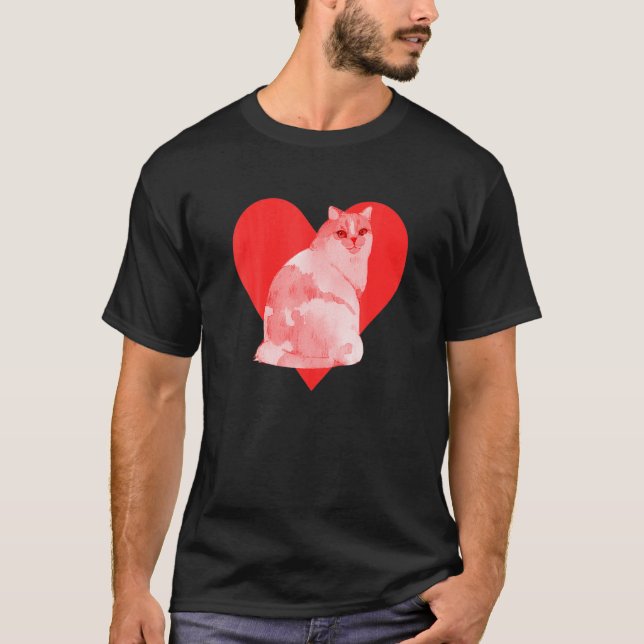 Red Heart Cute Pet Best Friend Cymric Cat T-Shirt (Front)