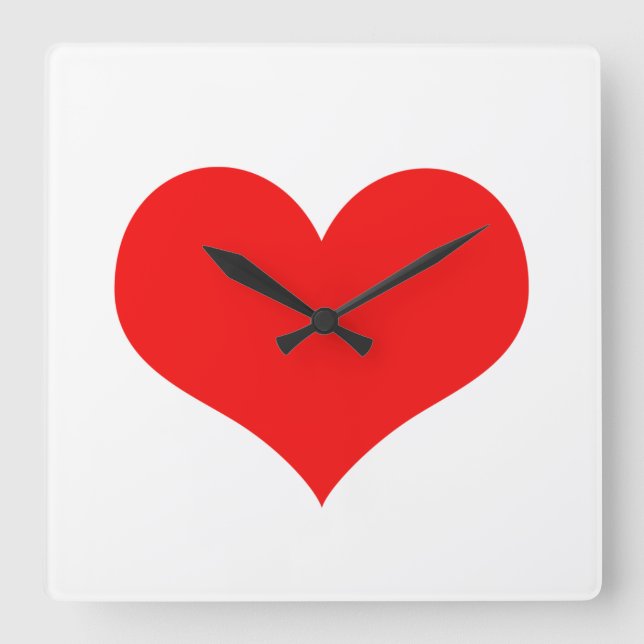 Red Heart Cute Valentine's Day White Custom Colour Square Wall Clock (Front)