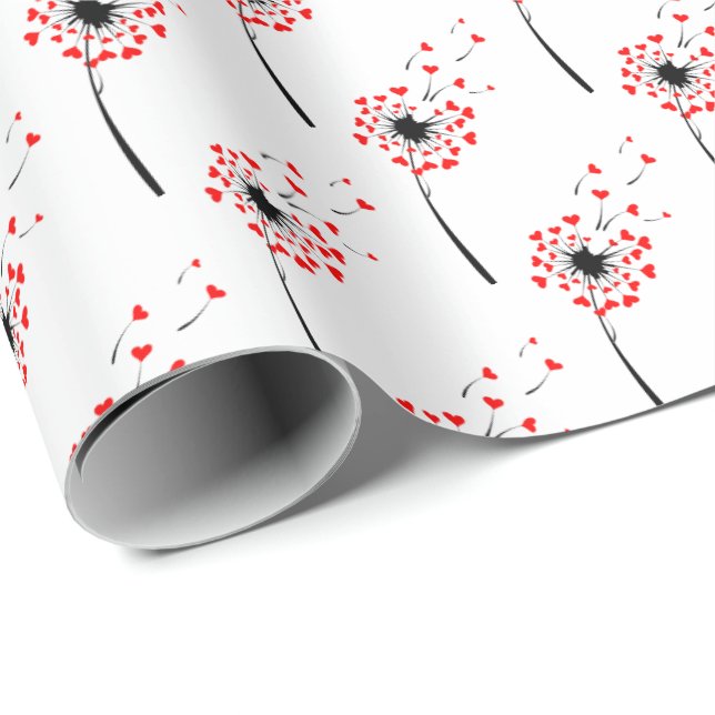 red heart dandelion on white wrapping paper (Roll Corner)