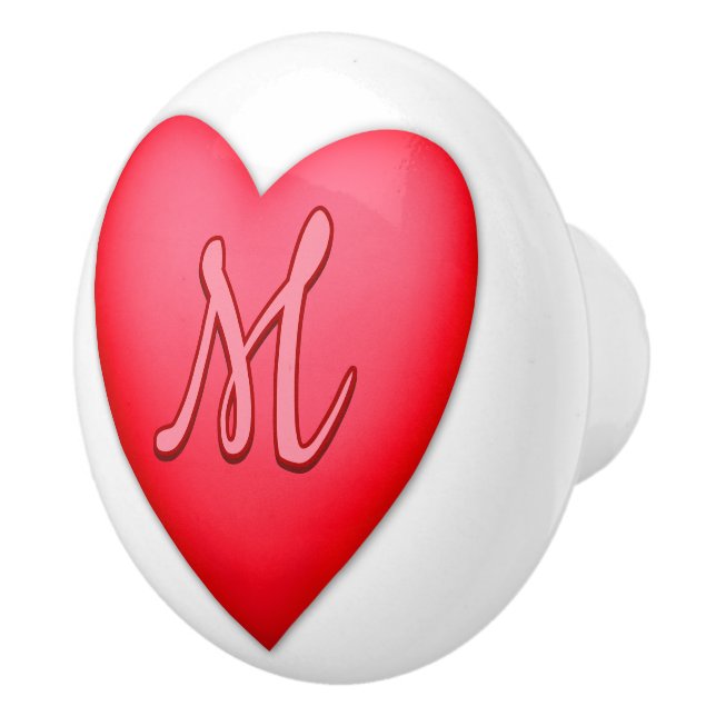 Red Heart Design Personalised Initial Ceramic Knob (Right)