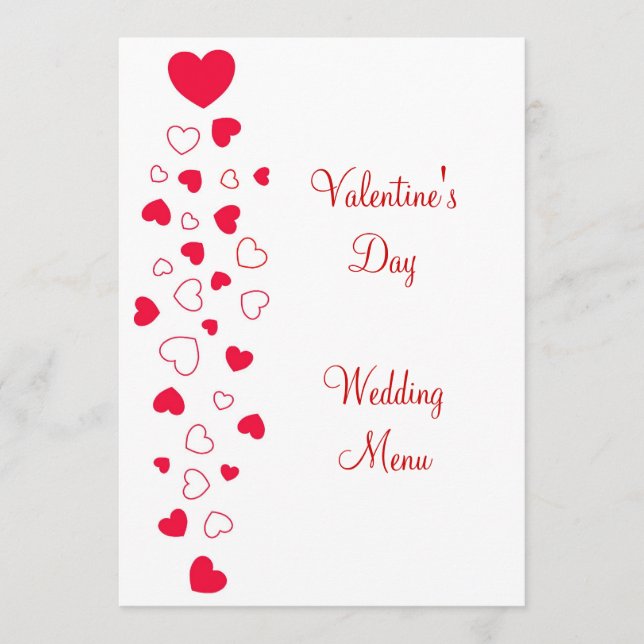 Red Heart Design Valentines Day Wedding Menu (Front)