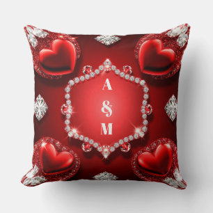 Red Heart Diamond Jewellery Romance ❤️ Cushion