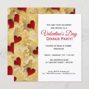 Red Heart Dinner Valentine's Day Invitation