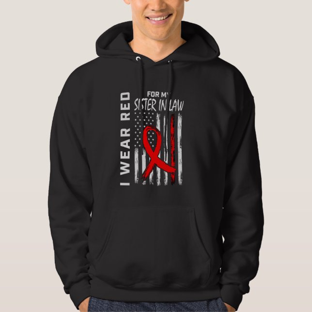 Red Heart Disease Awareness American Flag Sister I Hoodie (Front)