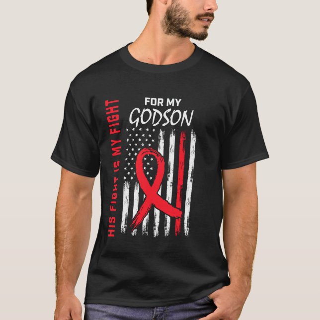 Red Heart Disease Awareness Flag Godson Supporter  T-Shirt (Front)