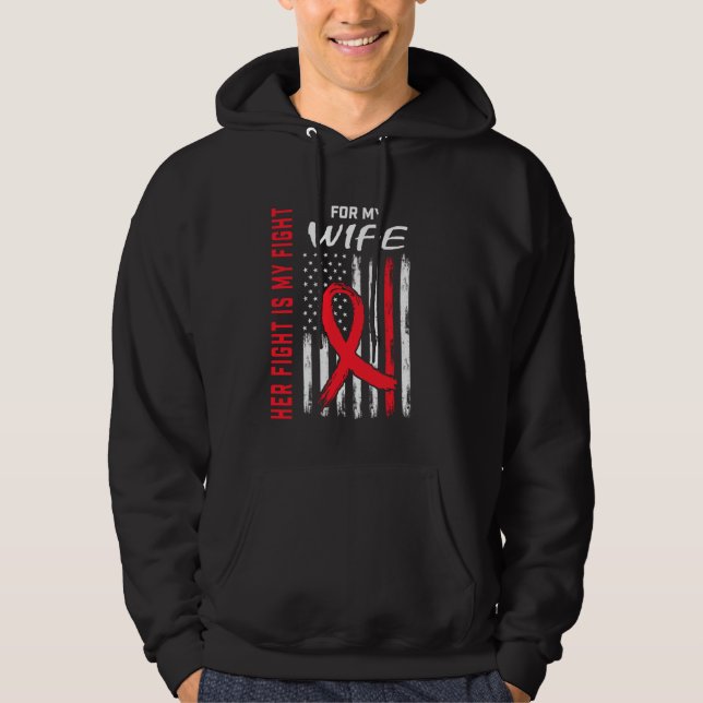 Red Heart Disease Awareness Flag Wife Supporter Pr Hoodie (Front)