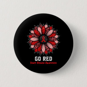 Red Heart Disease Awareness Month Ribbon Sunflower 6 Cm Round Badge