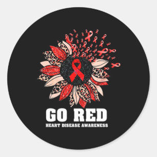 Red Heart Disease Awareness Month Ribbon Sunflower Classic Round Sticker