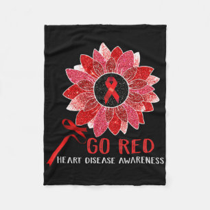 Red Heart Disease Awareness Month Ribbon Sunflower Fleece Blanket