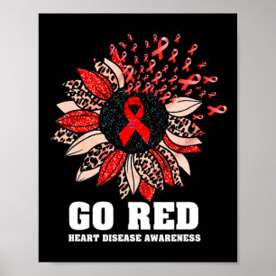 Red Heart Disease Awareness Month Ribbon Sunflower Poster