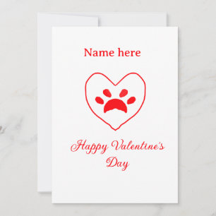 Red heart dog cat paw happy Valentine's day name Invitation