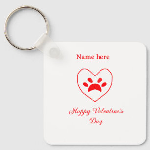 Red heart dog cat paw happy Valentine's day name Key Ring