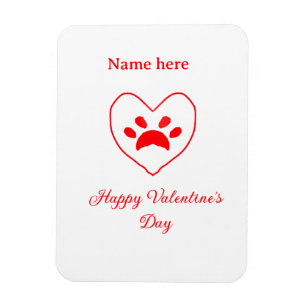 Red heart dog cat paw happy Valentine's day name Magnet